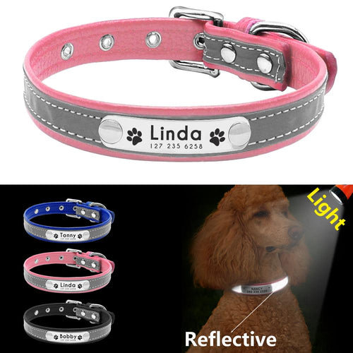 Custom (name + telephone) Reflective Dog Collar for Small Medium dogs
